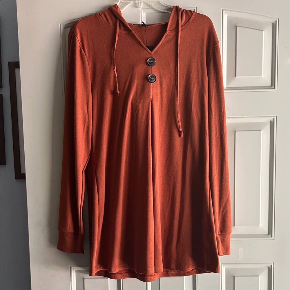 NWT Lotusmile Women's Long Sleeve Button Down Hooded Flowy Tunic Shirt - size L